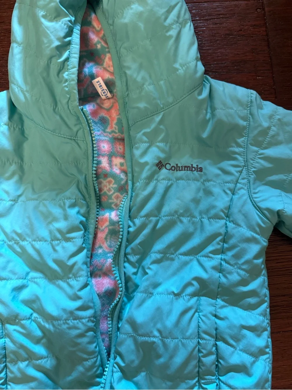 Columbia Girls Aqua Hooded Puffer Jacket